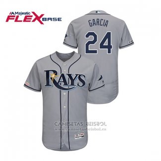 Camiseta Beisbol Hombre Tampa Bay Rays Avisail Garcia 150th Aniversario Patch Autentico Flex Base Gris