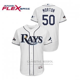 Camiseta Beisbol Hombre Tampa Bay Rays Charlie Morton 2019 Postemporada Flex Base Blanco