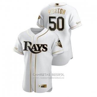 Camiseta Beisbol Hombre Tampa Bay Rays Charlie Morton Golden Edition Autentico Blanco