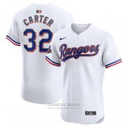 Camiseta Beisbol Hombre Texas Rangers Evan Carter 2024 Oro Collection Elite Blanco