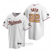 Camiseta Beisbol Hombre Washington Nationals Juan Soto Gold-Trimmed Championship Replica Blanco