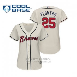 Camiseta Beisbol Mujer Atlanta Braves Tyler Flowers Cool Base Alterno 2019 Crema