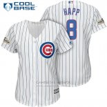 Camiseta Beisbol Mujer Chicago Cubs 2017 Postemporada 8 Ian Happ Blanco Cool Base