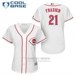Camiseta Beisbol Mujer Cincinnati Reds Todd Frazier 21 Blanco Primera Cool Base
