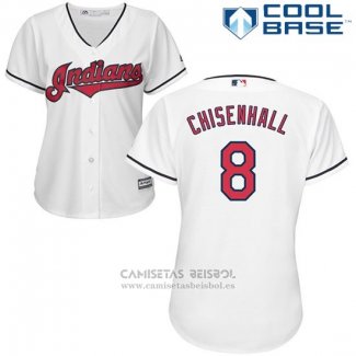 Camiseta Beisbol Mujer Cleveland Indians 8 Lonnie Chisenhall Blanco Cool Base