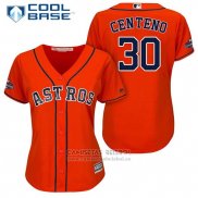 Camiseta Beisbol Mujer Houston Astros 2017 World Series Campeones Juan Centeno Naranja Cool Base