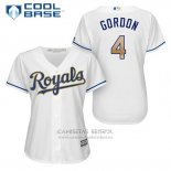 Camiseta Beisbol Mujer Kansas City Royals 4 Alex Gordon Blanco 2017 Cool Base