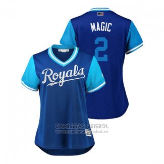 Camiseta Beisbol Mujer Kansas City Royals Alcides Escobar 2018 LLWS Players Weekend Magic Azul