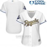 Camiseta Beisbol Mujer Kansas City Royals World Series Campeones Oro Blanco Cool Base