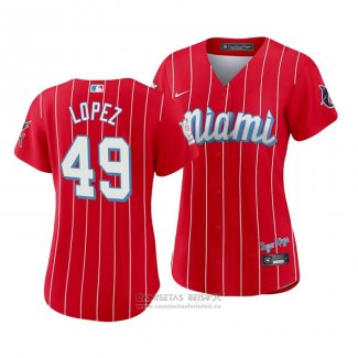 Camiseta Beisbol Mujer Miami Marlins Pablo Lopez 2021 City Connect Sugar Kings Rojo