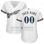 Camiseta Beisbol Mujer Milwaukee Brewers Personalizada Blanco