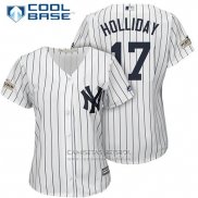 Camiseta Beisbol Mujer New York Yankees 2017 Postemporada Matt Holliday Blanco Cool Base