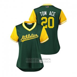 Camiseta Beisbol Mujer Oakland Athletics Mark Canha 2018 LLWS Players Weekend Tom Ace Verde