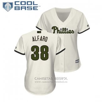 Camiseta Beisbol Mujer Philadelphia Phillies Jorge Alfaro 2018 Dia de los Caidos Cool Base Crema