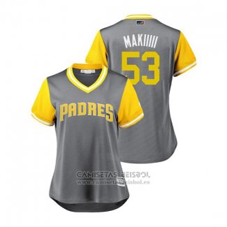 Camiseta Beisbol Mujer San Diego Padres Kazuhisa Makita 2018 LLWS Players Weekend Makiiiii Gris