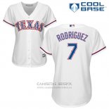 Camiseta Beisbol Mujer Texas Rangers 7 Pudge Rodriguez Blanco 2017 Cool Base