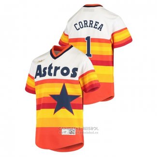 Camiseta Beisbol Nino Houston Astros Carlos Correa Cooperstown Collection Primera Blanco Naranja