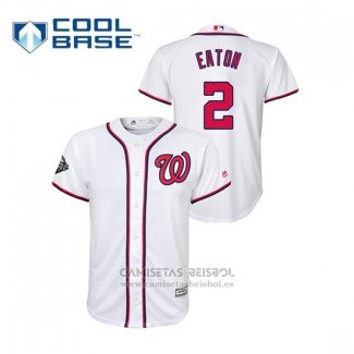 Camiseta Beisbol Nino Washington Nationals Adam Eaton 2019 World Series Bound Cool Base Blanco