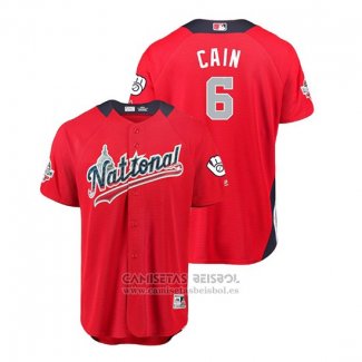 Camiseta Beisbol Hombre All Star Milwaukee Brewers Lorenzo Cain 2018 Home Run Derby National League Rojo