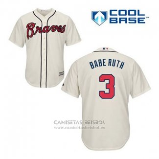 Camiseta Beisbol Hombre Atlanta Braves 3 Babe Ruth Crema Alterno Cool Base