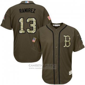 Camiseta Beisbol Hombre Boston Red Sox 13 Hanley Ramirez Verde Salute To Service