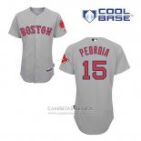 Camiseta Beisbol Hombre Boston Red Sox 15 Dustin Pedroia Cool Base Gris