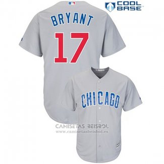 Camiseta Beisbol Hombre Chicago Cubs 17 Kris Bryant Cool Base Gris