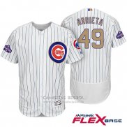 Camiseta Beisbol Hombre Chicago Cubs 49 Jake Arrieta Blanco Oro Flex Base