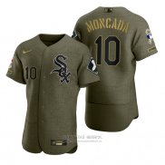 Camiseta Beisbol Hombre Chicago White Sox Yoan Moncada Camuflaje Digital Verde 2021 Salute To Service