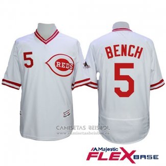 Camiseta Beisbol Hombre Cincinnati Reds 5 Johnny Bench Autentico Collection Flex Base Blanco1