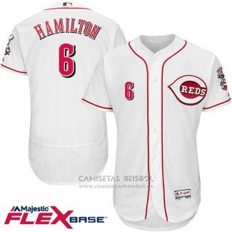 Camiseta Beisbol Hombre Cincinnati Reds 6 Billy Hamilton 6 Blanco Flex Base Autentico Collection Jugador