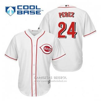 Camiseta Beisbol Hombre Cincinnati Reds Tony Perez 24 Blanco Primera Cool Base