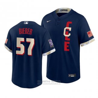 Camiseta Beisbol Hombre Cleveland Indians Shane Bieber 2021 All Star Replica Azul