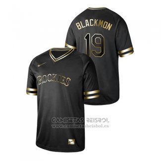 Camiseta Beisbol Hombre Cleveland Rockies Charlie Blackmon 2019 Golden Edition Negro