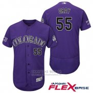 Camiseta Beisbol Hombre Colorado Rockies Jon Gray 55 Violeta Autentico Collection Flex Base