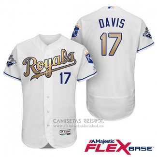 Camiseta Beisbol Hombre Kansas City Royals Campeones 17 Wade Davis Flex Base Oro