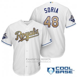 Camiseta Beisbol Hombre Kansas City Royals Campeones 48 Joakim Soria Cool Base Oro