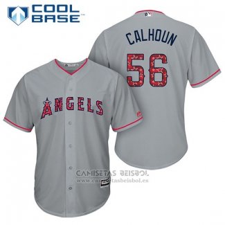 Camiseta Beisbol Hombre Los Angeles Angels 2017 Estrellas y Rayas Kole Calhoun Gris Cool Base