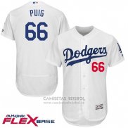 Camiseta Beisbol Hombre Los Angeles Dodgers Los Angeles Dogers Yasiel Puig Blanco Flex Base