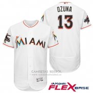 Camiseta Beisbol Hombre Miami Marlins 13 Marchell Ozuna Blanco 2017 Flex Base