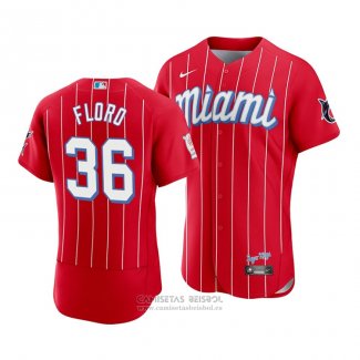 Camiseta Beisbol Hombre Miami Marlins Dylan Floro 2021 City Connect Autentico Rojo