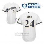 Camiseta Beisbol Hombre Milwaukee Brewers Adam Lind 24 Blanco Primera Cool Base