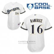 Camiseta Beisbol Hombre Milwaukee Brewers Aramis Ramirez 16 Blanco Primera Cool Base