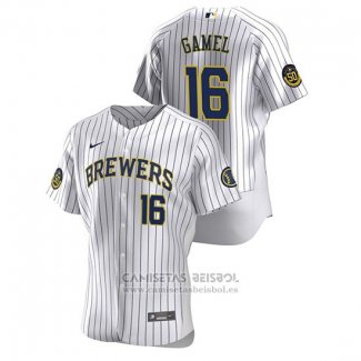 Camiseta Beisbol Hombre Milwaukee Brewers Ben Gamel Autentico 2020 Primera Blanco