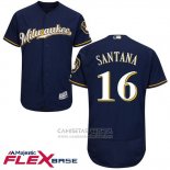 Camiseta Beisbol Hombre Milwaukee Brewers Domingo Santana Azul Autentico Collection Flex Base Custom