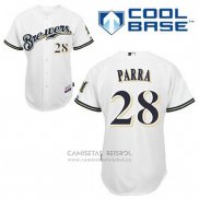 Camiseta Beisbol Hombre Milwaukee Brewers Gerardo Parra 28 Blanco Primera Cool Base