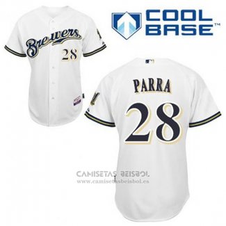 Camiseta Beisbol Hombre Milwaukee Brewers Gerardo Parra 28 Blanco Primera Cool Base