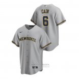 Camiseta Beisbol Hombre Milwaukee Brewers Lorenzo Cain Replica Road Gris