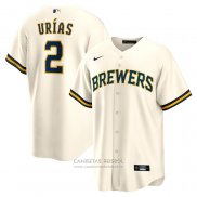 Camiseta Beisbol Hombre Milwaukee Brewers Luis Urias Primera Replica Crema