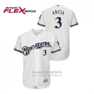 Camiseta Beisbol Hombre Milwaukee Brewers Orlando Arcia Autentico Flex Base Blanco